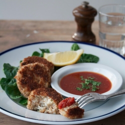 Fish Cakes w/ Bloody Mary Sauce