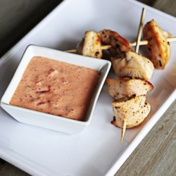 Chicken Skewers & Red Pepper Dip