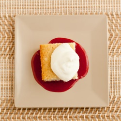 Coconut Bar with Sour Cherry Coulis