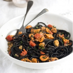 Mussels with Squid Ink Spaghetti