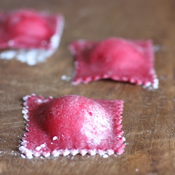 Beet Pasta with Goat Cheese Filling