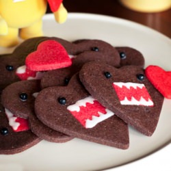 Chocolate Domo-Kun Heart Cookies