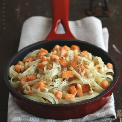 Noodles with Salmon and Pinenuts