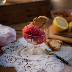 Strawberry/Ouzo Sorbet & Biscotti