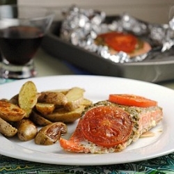 Foil Baked Basil Pesto Salmon