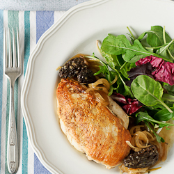 Roast Chicken with Morels & Onions