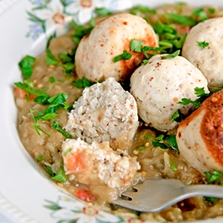 Chicken Balls with Eggplant Sauce