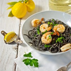 Squid Ink Spaghetti with Shrimp