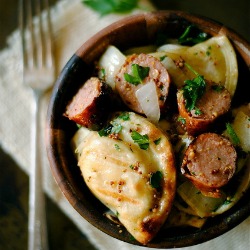 Grilled Pierogies and Kielbasa