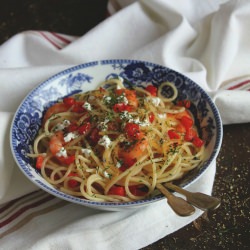 Spaghetti with Shrimp & Peppers