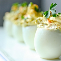 Deviled Eggs with Cheddar and Bacon