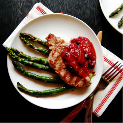 Grilled Pork Chops & Rhubarb Sauce