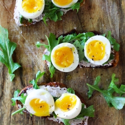 Walnut Crostini with Arugula & Eggs