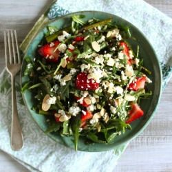 springtime asparagus strawberry arugula salad