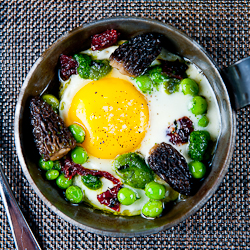 Farm Egg with Morels and Peas