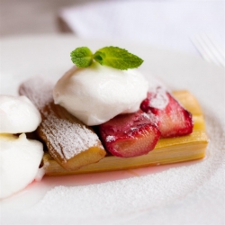 Poached Meringue with Baked Rhubarb