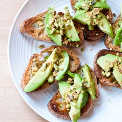 Pistachio and Avocado Crostini