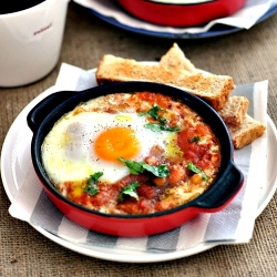 Baked Eggs with Spicy Beans