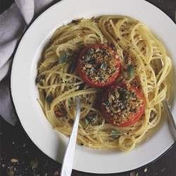 Spaghetti with Stuffed Tomatoes