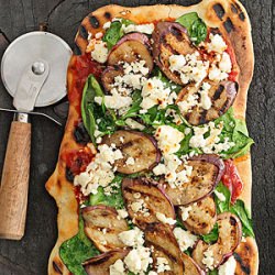 Eggplant, Feta & Spinach Pizzas