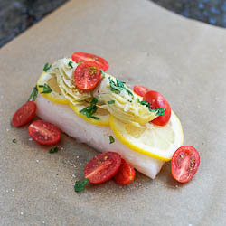 Halibut with Artichokes and Tomato