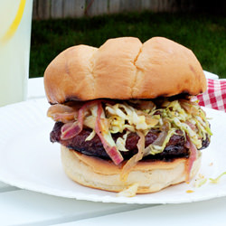 Brat Burgers with Beer & Onion Slaw