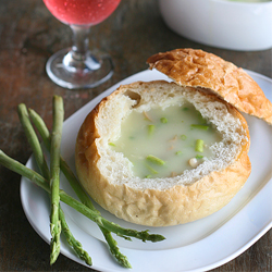 Asparagus Soup in a Bread Bowl