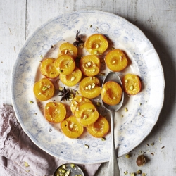 Mead Baked Apricots with Pistachios