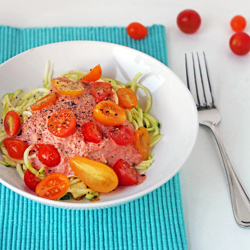 Raw zucchini pasta