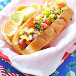 Hot Dogs with Pineapple Salsa