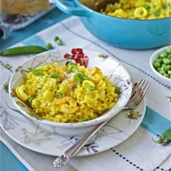 Risotto w/ Saffron, Seafood, Peas