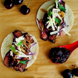 Steak Tacos w/ Chipotle Cherry Salsa