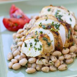 Roasted Chicken over White Beans