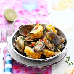 Steamed Manila Clams with Corn