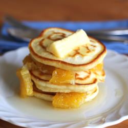 Vanilla Poached Oranges & Pikelets