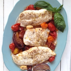 Roast Cod with Chorizo and Tomatoes