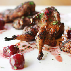 Grilled Quail w/Cherry Compote