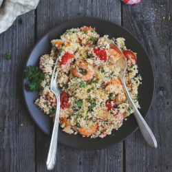 Cauliflower Couscous with Garlic Shrimp