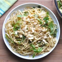 Asparagus Linguine w/ Almond Crisp