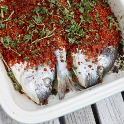 Spanish-style baked sea bream