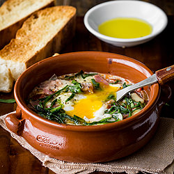 Baked Eggs with Spinach & Pancetta