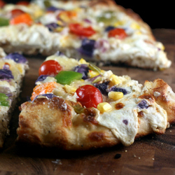 Gooey Vegetarian Rainbow Pizza