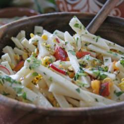 Jicama, Charred Corn, Peach Salad