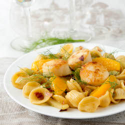 Scallops with Fennel-Orange Pasta