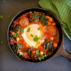 Sausage, Kale, Tomato, and Egg Ragout