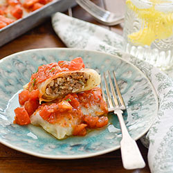 Rice and Beef Cake in Cabbage Leaf