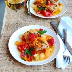 Pan-Seared Halibut, Heirloom Tomato