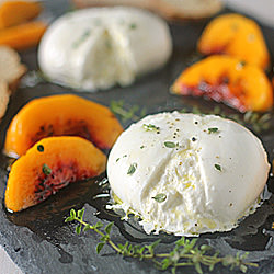 Caramelized Peaches and Burrata Che