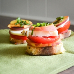 Peach , Tomato & Mozzarella Crostini