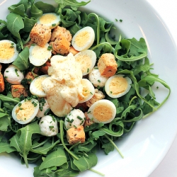 Quail Eggs, Croutons and Rocket